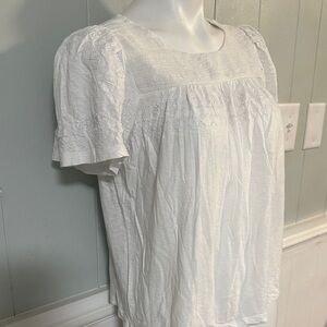 Lucky Brand White Embroidered Short-Sleeve Peasant Top